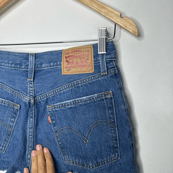 LEVI'S 501 Original Fit Shorts women's High Rise medium button fly raw hem 25 - Picture 4 of 8